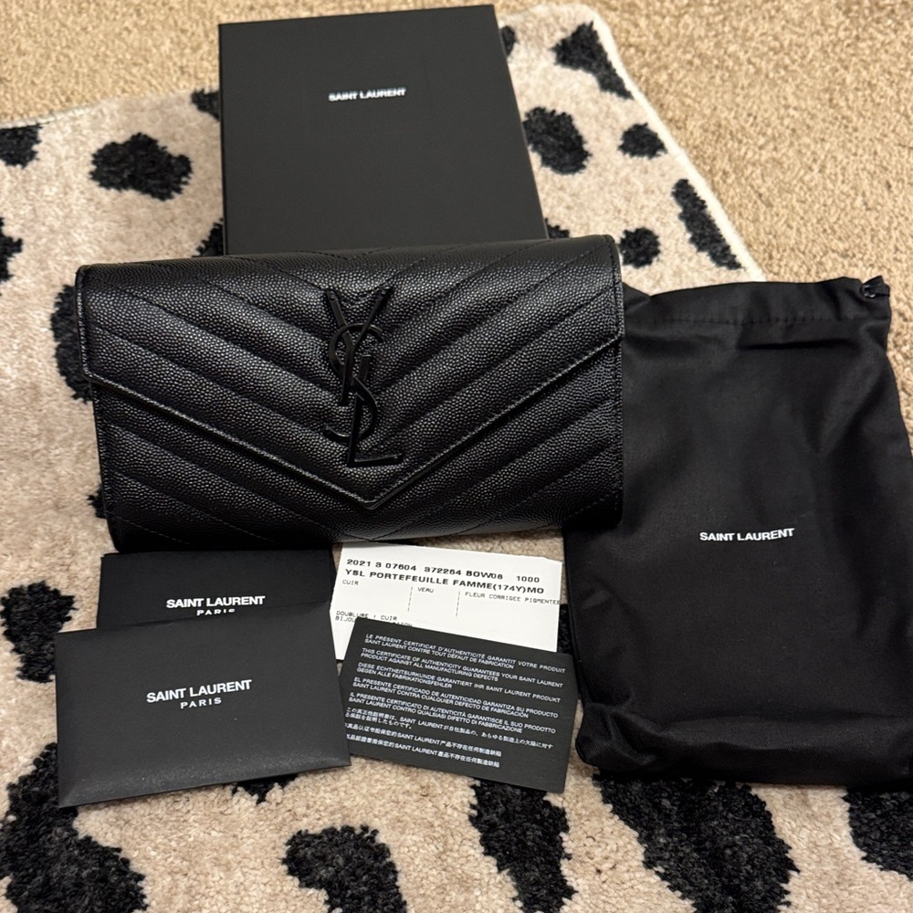 Saint Laurent Black Chevron Leather Wallet/Clutch